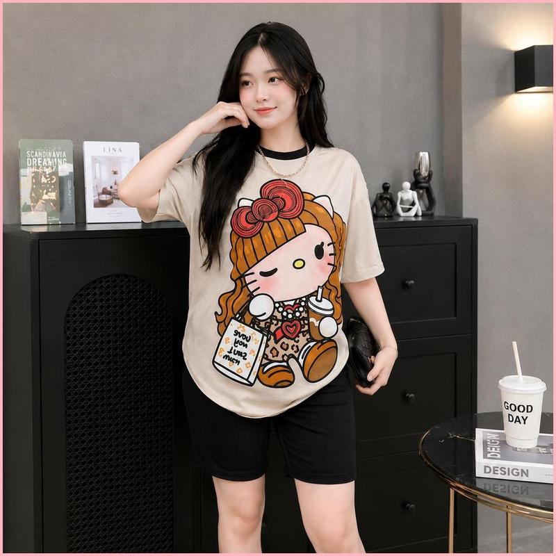 100% Giảm giá sốc Set Bộ Lửng Nữ Thun Tăm Lạnh Nữ Cartoon Kity Form Rộng Hot Trend BIGSIZE (45-83) Quỳnh Như QNC02 LU-001