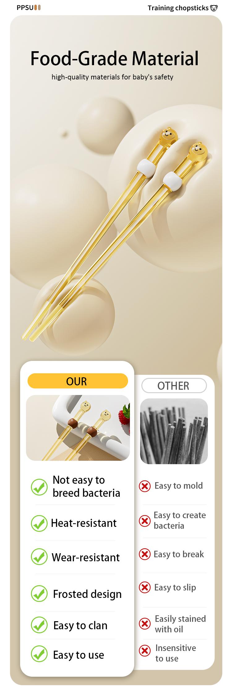 Product Introduction of Kids Chopsticks, Cute Cartoon Design, PPSU Reusable Toddler Chopsticks For Daily Use 2
