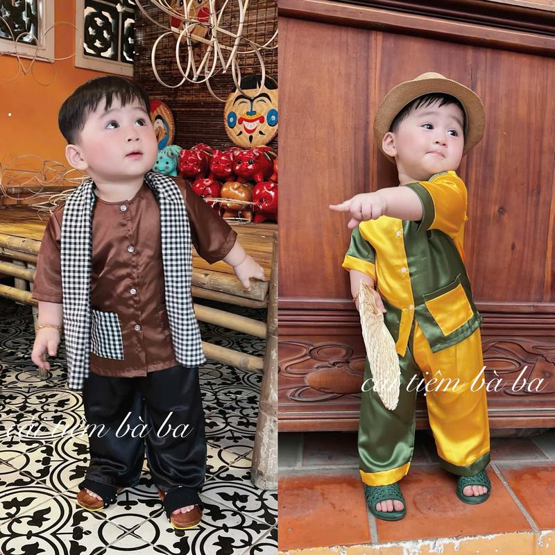 [caitiembaba] 7-35kg bộ quần áo bà ba (KHÔNG KÈM KHĂN) cho bé mặc trong dịp lễ hội, trung thu, bộ đồ chú cuội
