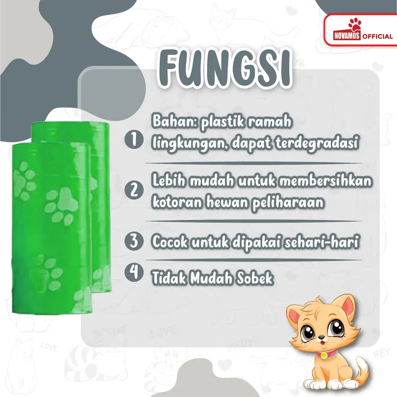 Refill Novamos Plastik Sekop Kotoran Kucing dan Anjing ( 1 gulung isi 15 pcs kantong ) Poop Bag Refill Kantong Plastik Sampah Popok 4