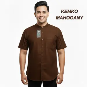 Koko Mahogany Katun Sigaret Lengan Pendek Dewasa Kerah Shanghai Baju Atasan Muslim Hitam Kain Adem