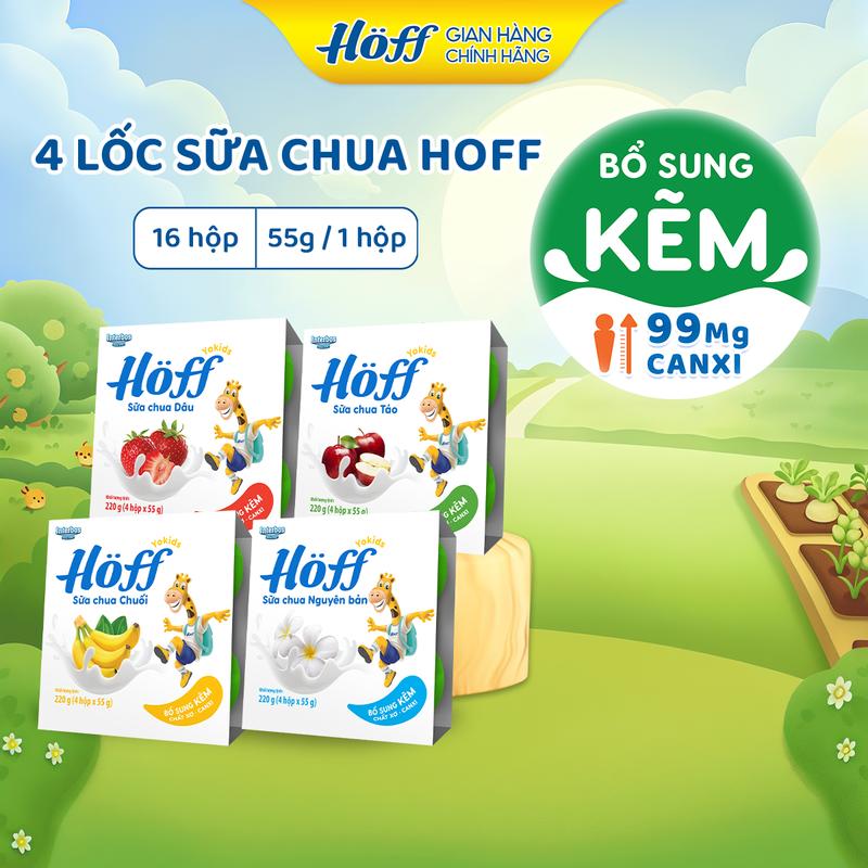 1 Sữa chua trẻ em Hoff 4 vị bổ sung men vi sinh hỗ trợ tiêu hóa 4 lốc 16 hộp x 55g Cho Bé chính hãng