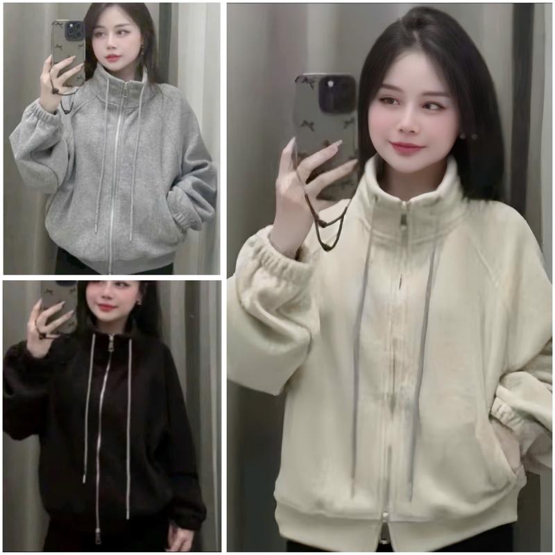    Xả kho   Áo KHoác Nỉ 2 DaKhoCổ  Cao Ống Tay Dài Trẻ Trung 