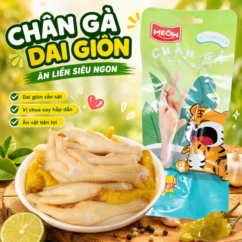MEOW Chân Gà Ăn Liền Vị Chua Cay Dai Giòn Ăn Kèm Cơm Mồi Nhắm Đồ Ăn Vặt Hot TikTok