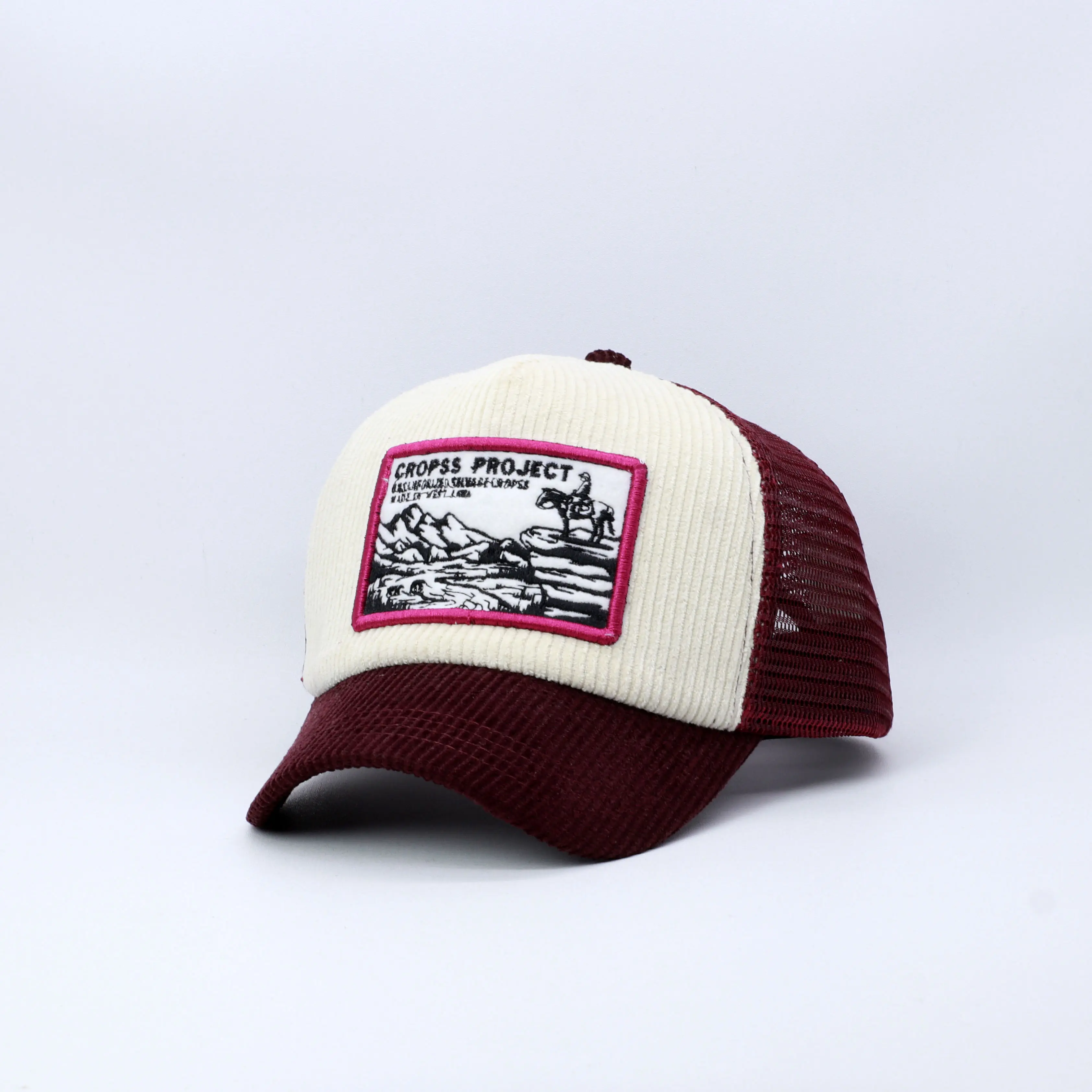Cropss | Topi trucker topi jaring lidah pendek topi corduroy bordir cowboy desert