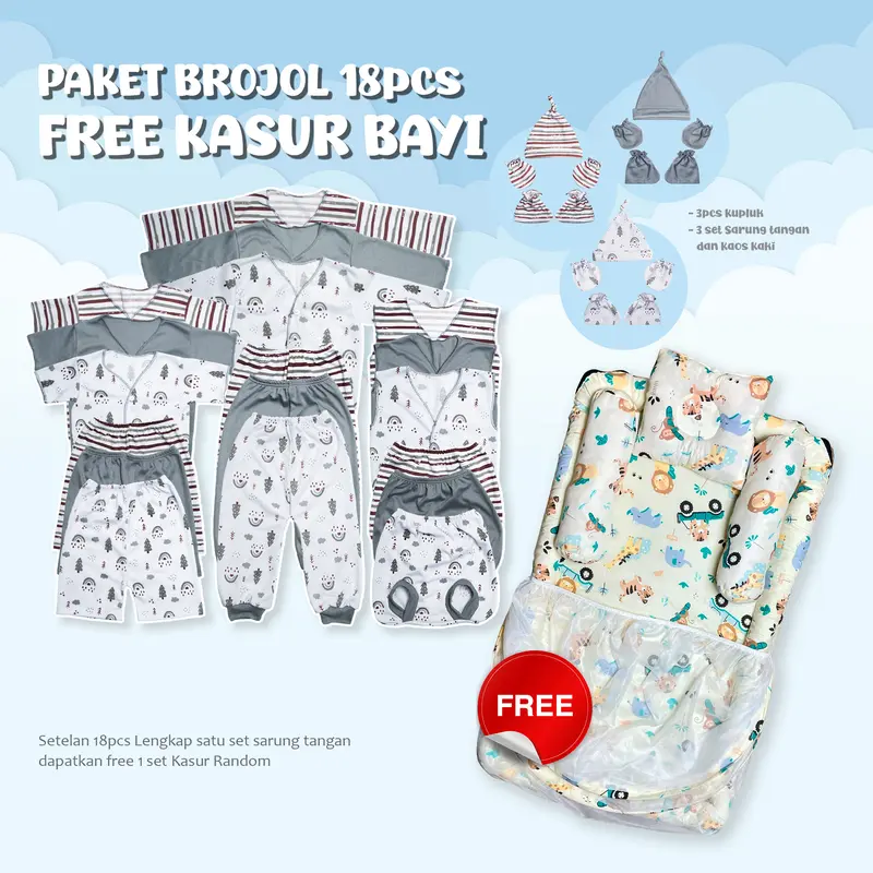 Paket Brojol 18 Pcs FREE KASUR BAYI Paket Lengkap Setelan Bayi bahan katun lembut Kado Lahiran Parsel 6