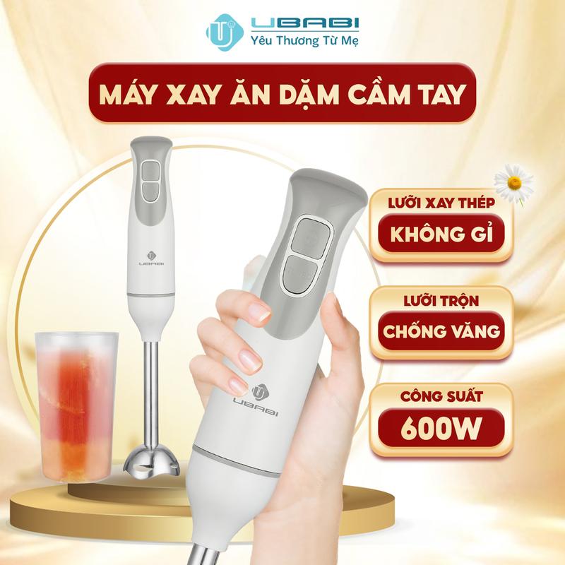 Máy Xay Ăn Dặm Cho Bé Ubabi UB-CT001 Máy Xay Cầm Tay Đa Năng 600W 2 Chế Độ Turbo Kèm Cốc Đựng 700ml Màu Kem