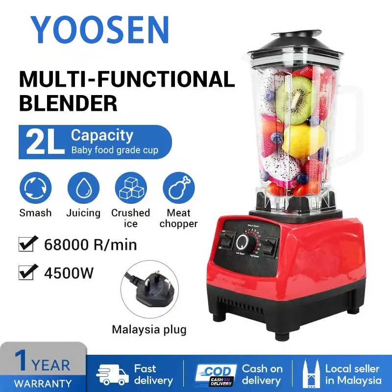 YOOSEN 2.0L 4500W Heavy Duty BlenderMixer Electric Juicer Food Processor BlenderIce Smoothies Crusher Stainless SteelPengisar Blade