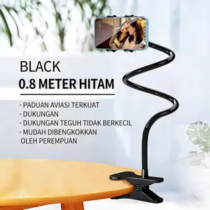 Lazypod Jepit Flexible Holder HP Standing Jepitan Fleksibel For Smartphone Meja Plastik Tripod Handphone 0.8 Meter Hitam Double Clip Atas Bawah ithp jep pen pod lazy