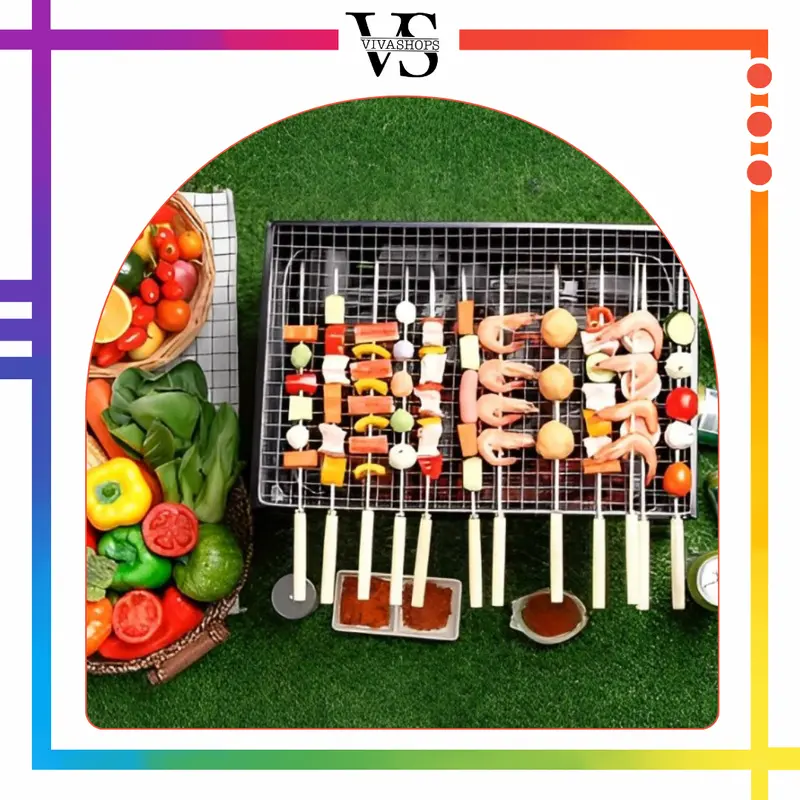 Tusukan Sate Bbq Stainless Steel / Reusable Stainless Steel Alat Tusuk Daging Panggang BBQ untuk Dapur/Camping/Piknik Tusukan Buat Bakar 4