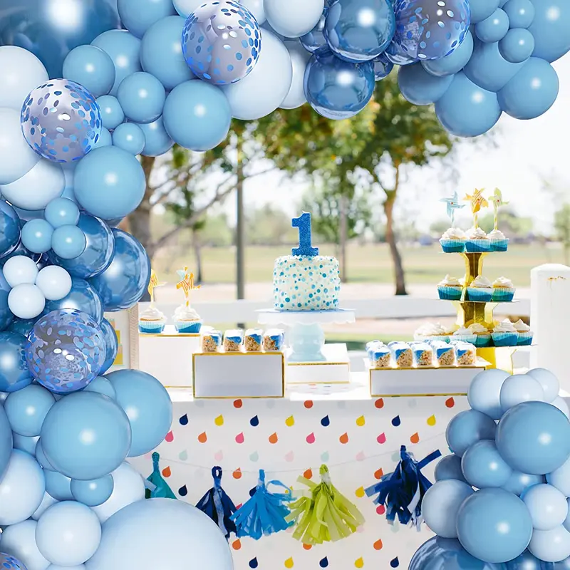 143Pcs Blue Balloons Arch Garland Kit, Different Size Metallic Blue Macaron Confetti Balloons 1