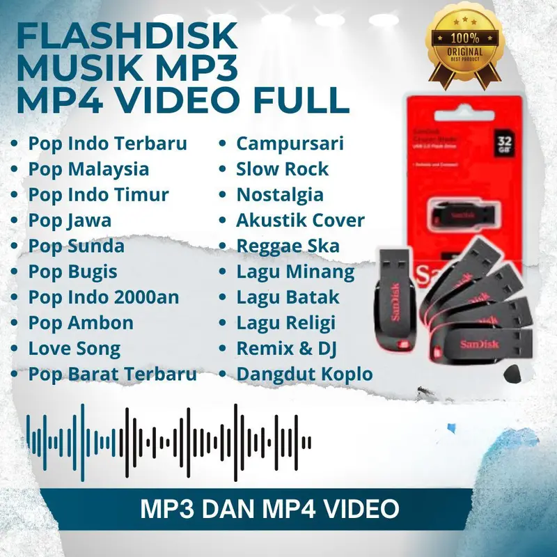 Flashdisk SanDisk 32GB Isi Lagu dan Video MP3 MP4 Untuk Hiburan Mobil, Speaker, TV, dll 0