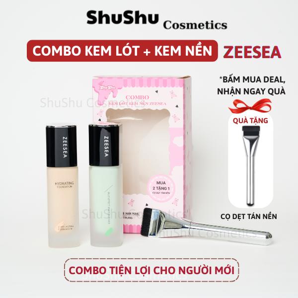 [COMBO] Kem Lót Chai 30g, Kem Nền Chai 30g ZEESEA Tặng Kèm Cọ Dẹt Tán Nền Mỹ Phẩm SHUSHU COSMETICS