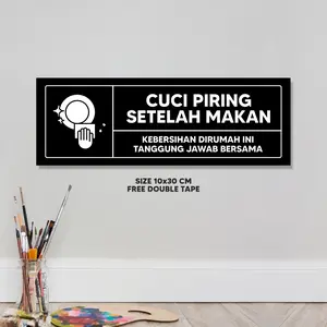 Decorin - Hiasan Dinding Tulisan Cuci Piring Setelah Makan Ukuran 10x30 Cm Include Doube Tape & Frame Tebal 6mm