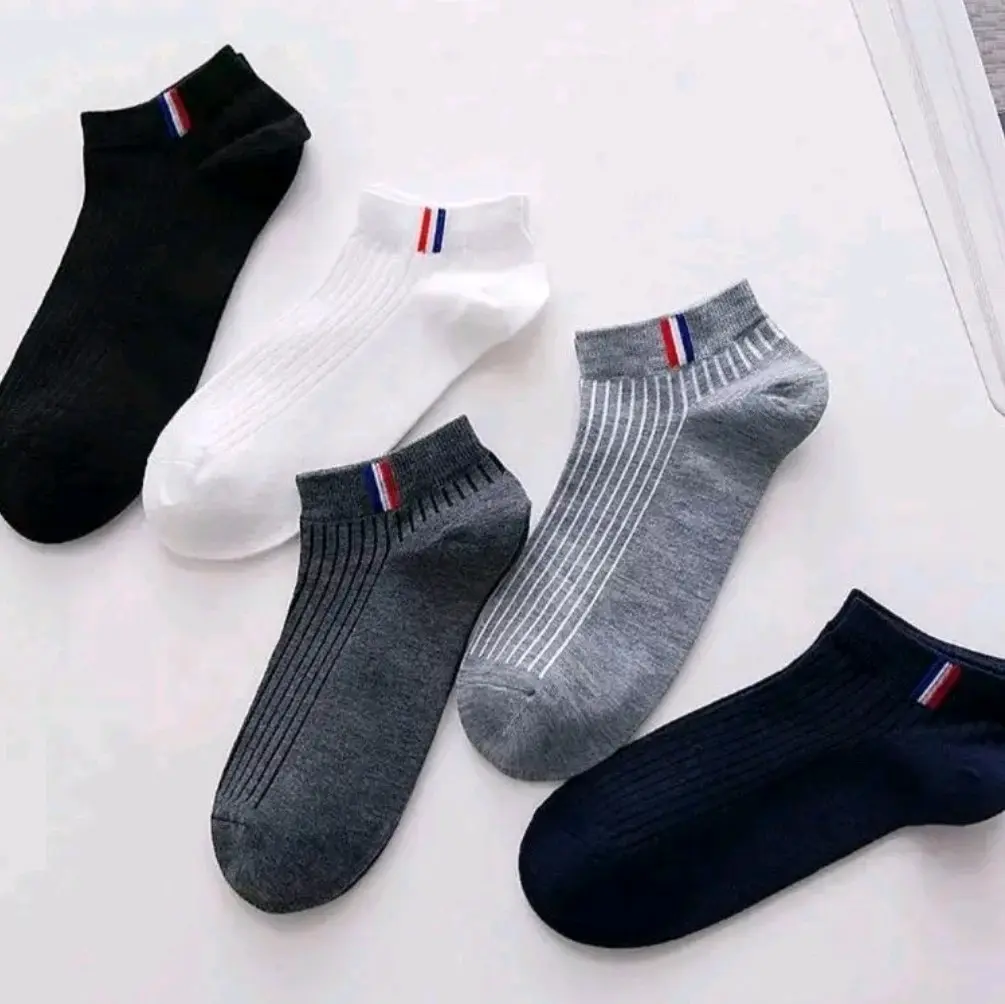 Paket 6 Pasang Kaos Kaki Polos Pria Wanita Dewasa Remaja Semata Kaki Motif Strep Strip Pendek Hitam Katun Tebal