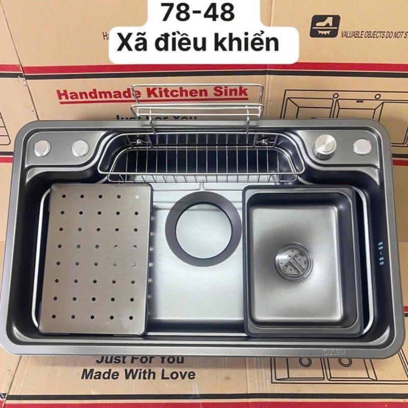   VIP  Chậu Đúc inox 304 KT 78x48 Kiểu Nhật xả tự động đáy chống trầy hàng dày cao cấp 