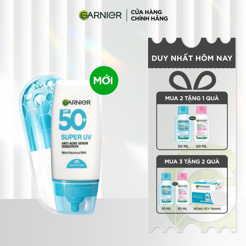   MỚI   MUA 2 TẶNG 1 QUÀ  Kem Chống Nắng Garnier Phổ Rộng 12H Kiềm Dầu & Hỗ Trợ Giảm Mụn Spf 50+PA++++ 30ML 