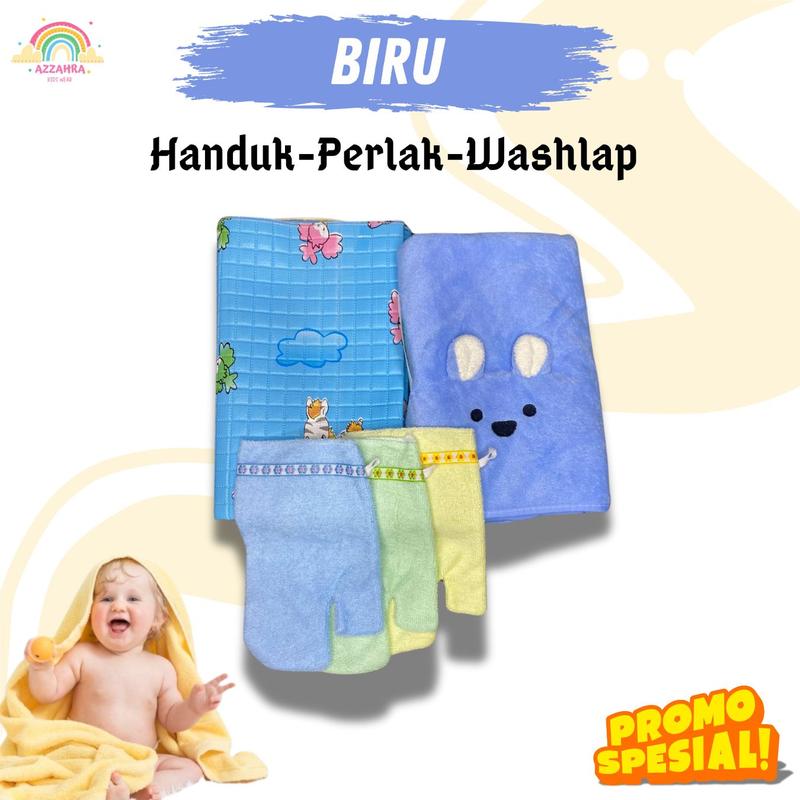PAKET HEMAT HANDUK, PERLAK PLUS WASHLAP TANGAN BAYI Baru lahir Cewek Cowok Laki Laki Perempuan 2