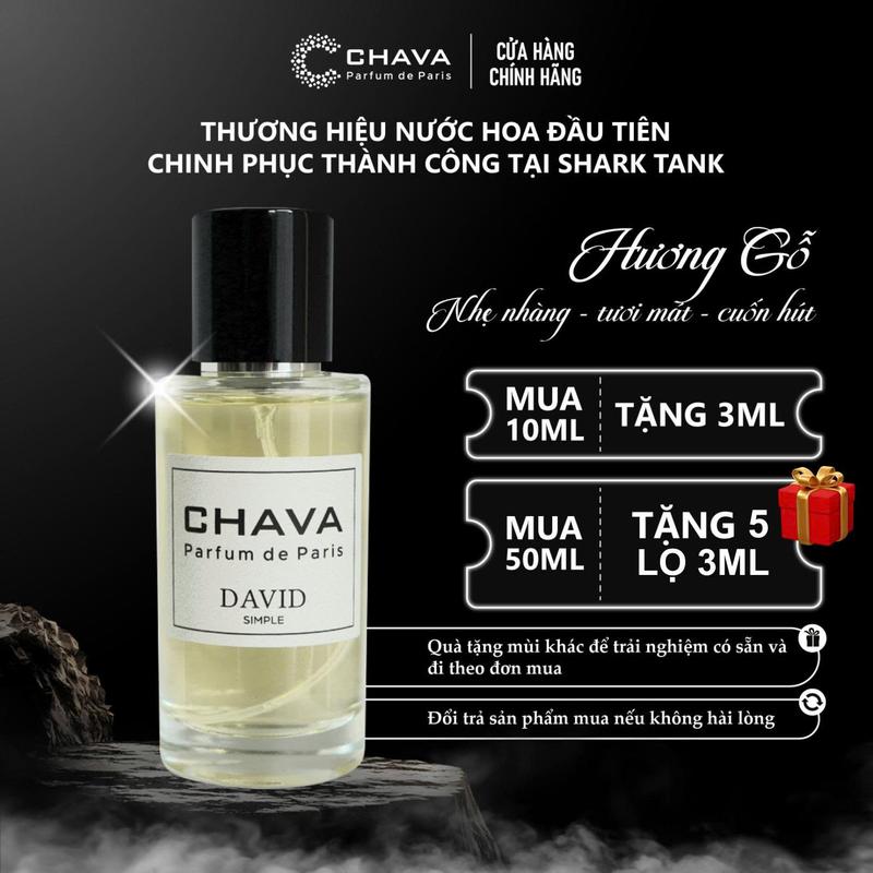 [Nước Hoa Nam Trẻ Trung, Tươi Mát] C CHAVA SIMPLE DAVID - Hương Gỗ Thơm, Biển Mát, Bí Ẩn & Lịch Lãm - Phong Cách Thanh Lịch, Tinh Tế, Cuốn Hút - Chính Hãng, Lưu Hương Lâu 6-8h/Da & 3-7 Ngày/Quần Áo, Perfume Xịt Thơm