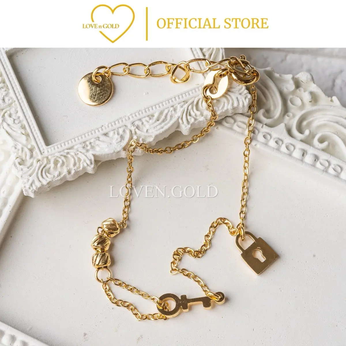 Loven.Gold locky bracelet #2001 gelang rantai titanium anti karat gold simple perhiasan wanita kunci gembok aksesories Silver