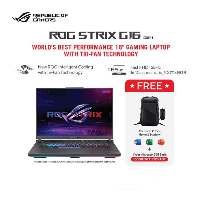 Gambar Asus ROG Strix G16 G614PM-R9N56C6G-HM [AMD R9-8940HX|RTX 5060|RAM 16GB|SSD 1TB|Win11|OHS24+365] dari megacom.id Kota Administrasi Jakarta Pusat Tokopedia