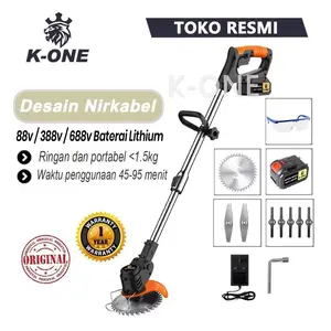 K-ONE 688V/388V Mesin Potong Rumput Pemotong Rumput Listrik Pemangkas Rumput dengan Baterai Li-ion yang Dapat Diisi Ulang