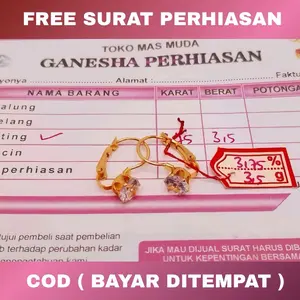 Anting wanita mata satu Anti karat Korean style simple AT36 Earrings dilapisi emas muda