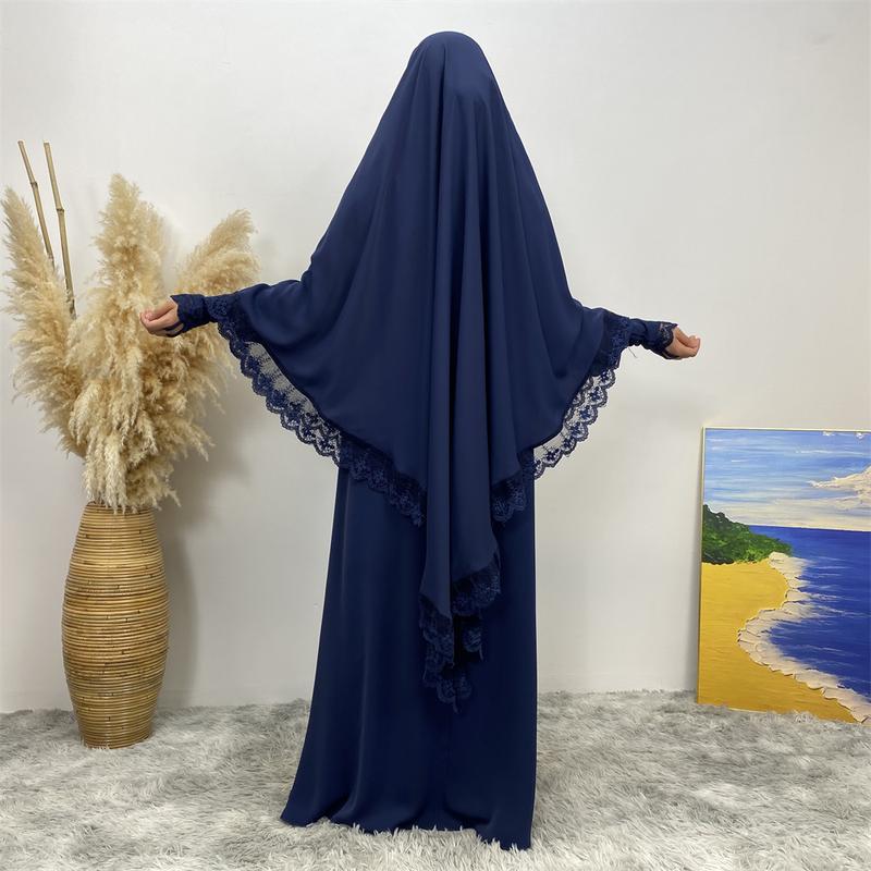Product Introduction of 6693#  2 Piece Set Set Khimar (Jubah Free Khimar) New Fashion Prayer Muslims Women Lace Party Gift Dress And Khimar 13