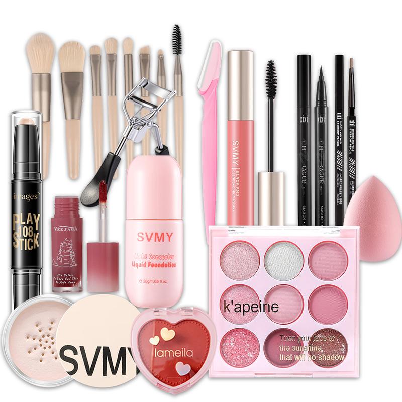 Bộ Trang Điểm Đầy Đủ Make Up 13 Món/ Trang điểm đi tiệc/ cá nhân -Son môi+Kem BB+kem che khuyết điểm+Phấn má hồng+Cọ trang điểm+bút tạo khối 2 đầu +Phấn phủ dạng bột +Mascara+Phấn má hồng+kẻ mắt+Dụng cụ bấm cong mi