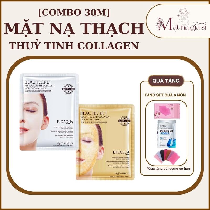 Combo 30 Miếng Tặng Kèm Nạ Mắt Môi mặt nạ thuỷ tinh trong suốt collagen - Mặt Nạ Thuỷ Tinh Bioa qua Dưỡng Trắng Cấp Ẩm Cho Da Collagen Skincare