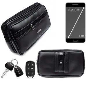 Lacro Center Dompet Sleep 3Ruang Leather Hp Pinggang Pria Black  Sporty Daily Riding Kulit Golden Soft