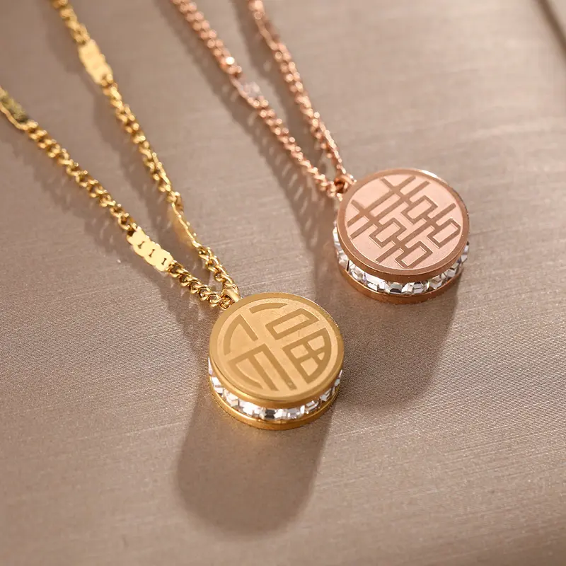 【BELI 1 PCS KALUNG GRATIS 1 CINCIN】Kalung Hoki Bulat Gold Perempuan Titanium Terlaris Anti Luntur | Kalung Wanita Simple Elegan Perhiasan Kekinian 1