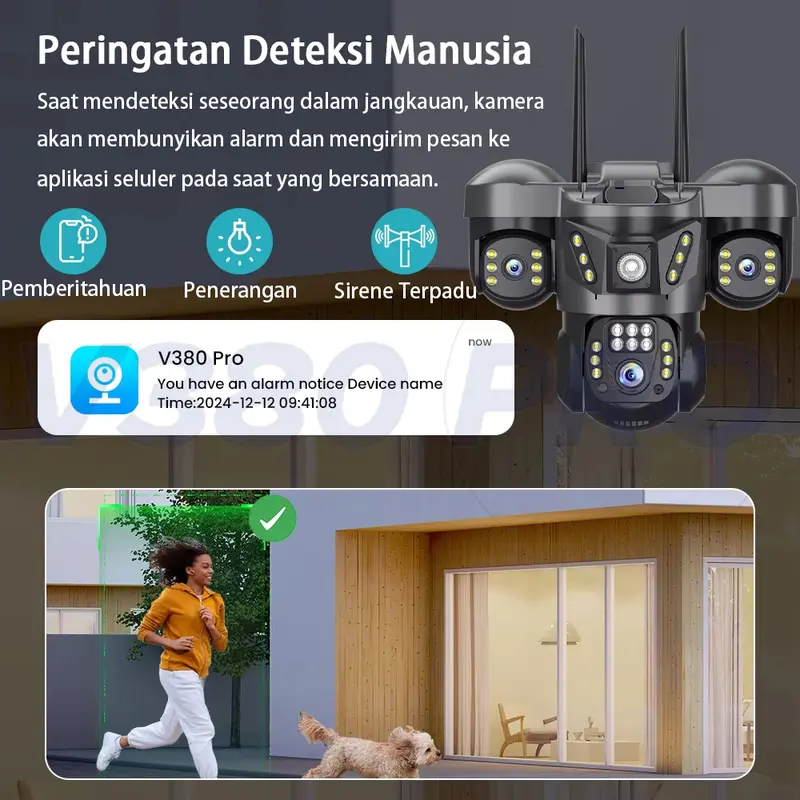 V380 Pro Kamera CCTV 3 Lens 10X Zoom Outdoor IP65 Waterproof Dorongan Informasi Alarm Cerdas 4