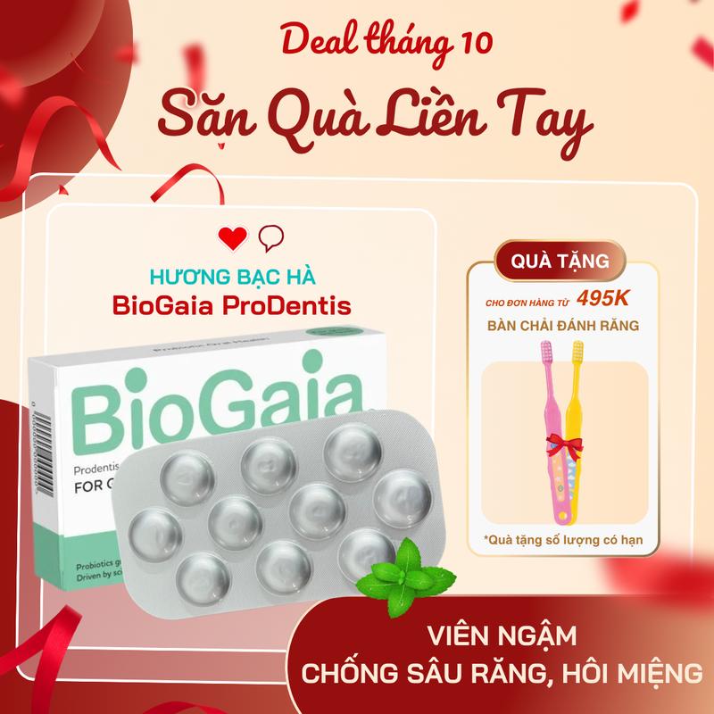   ƯU ĐÃI THÁNG 10.2025  Viên ngậm men vi sinh BioGaia ProDentis NK Thụy Điển Hộp 30 Viên  Vị Bạc Hà the mát và Vị Táo thơm ngọt  