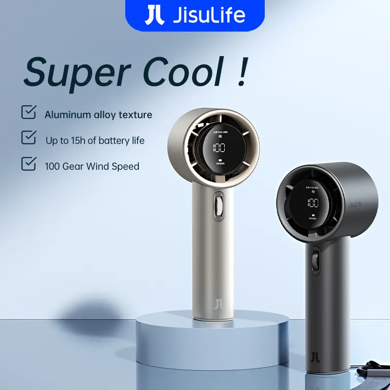 JisuLife Rechargeable Mini Mobile Handheld Fan, 5000mAh, 100 Levels Adjustable, Bladeless Portable Fan, LED Display Power and Wind Speed