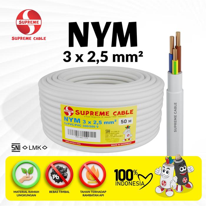 Gambar SUPREME CABLE Kabel Listrik Tunggal Kawat NYM 3x2.5 mm² Inti Ganda Tembaga Murni NYM 3 x 2.5 mm² 50 meter - 50 Meter dari Britplaza Kota Depok Tokopedia