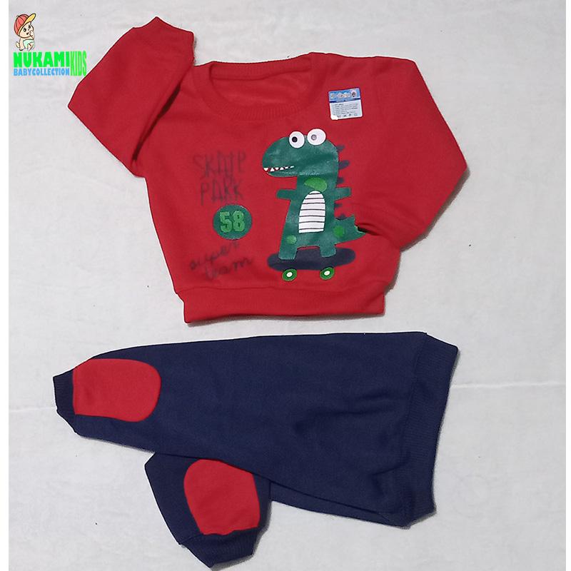 1 STEL SWEATER JOGGER ANAK USIA 6 - 18 BULAN MOTIF DINOS 2