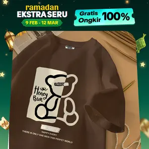 Kaos Lengan Pendek Unisex | Pola Beruang Tulisan Honey Bun | Model Korean Style Lucu | Bahan Cotton