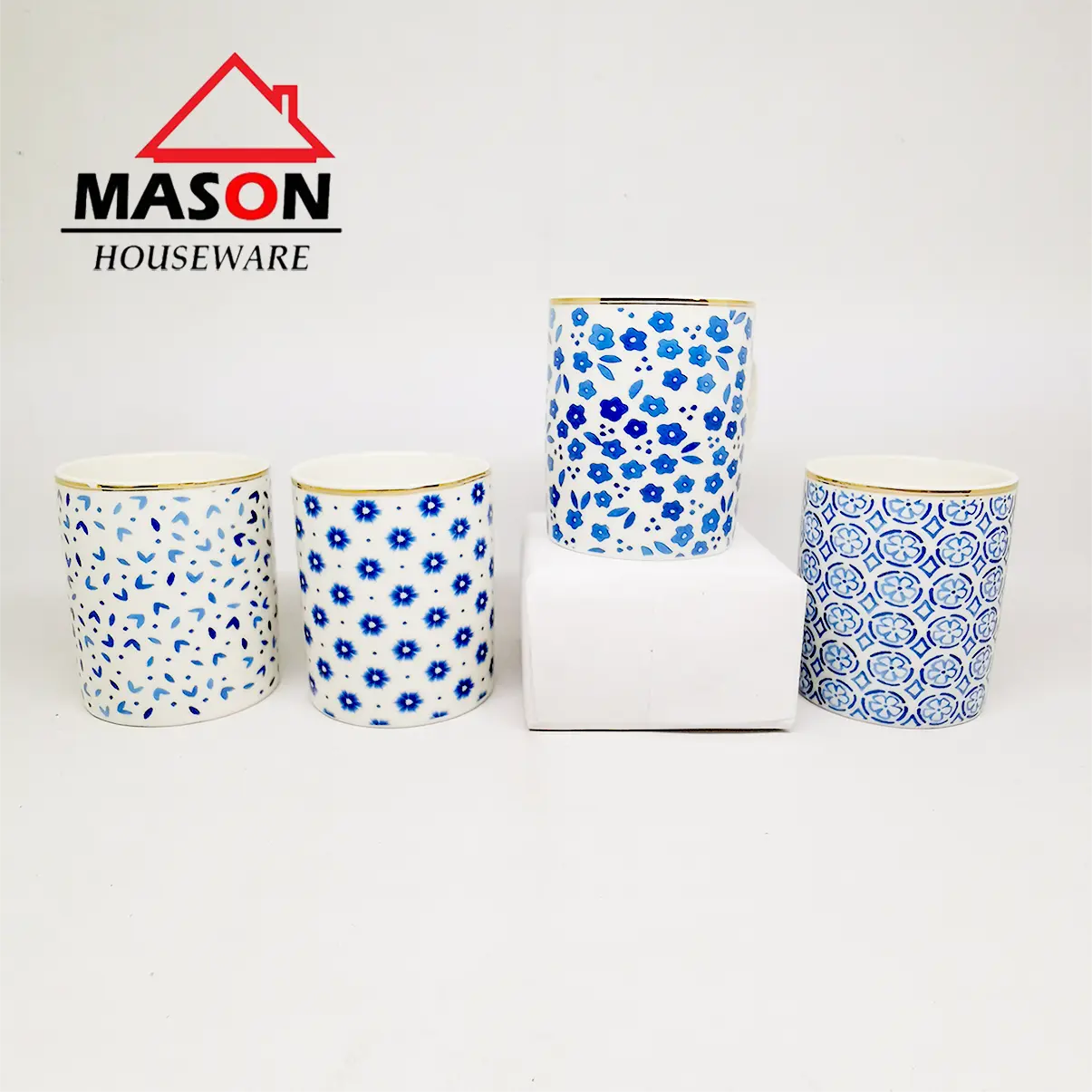 MASON Mug Keramik / Mug Kopi / Mug Teh Motif Blue White 10,2