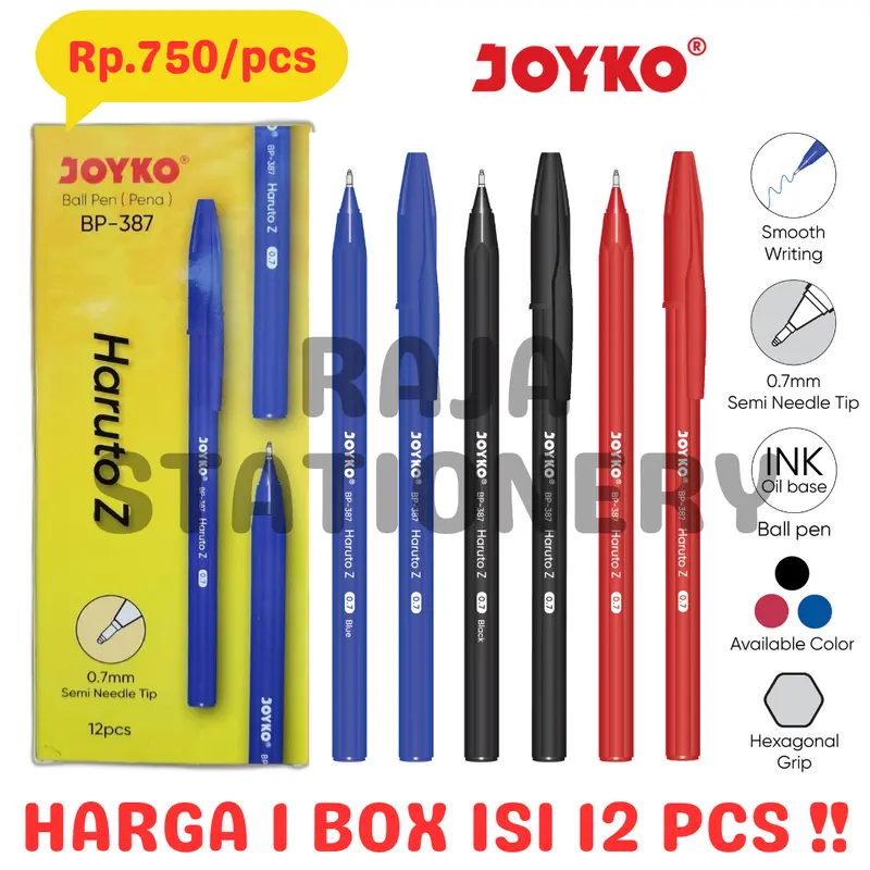 JOYKO BALL PEN BLACK BLUE RED PENA PULPEN JOYKO BP-387 HITAM BIRU MERAH HARUTO Z BOX LUSIN [12PCS] 0