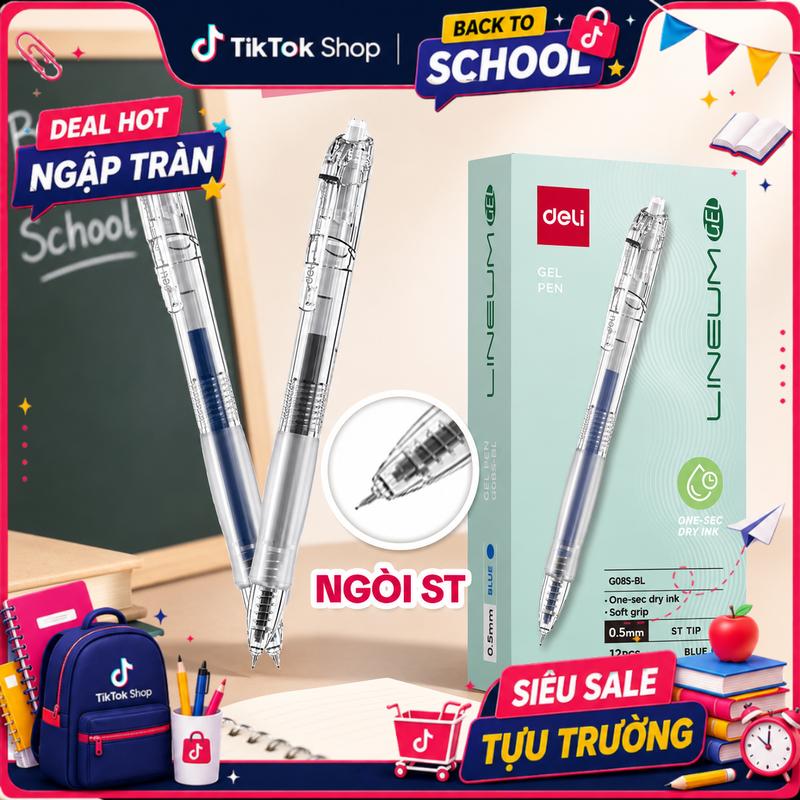 [DEAL SỐC 5K/C] Combo 5/10/20 Bút gel bấm ngòi ST 0.5mm EG08S Deli khô nhanh 1 GIÂY mực xanh/đen thiết kế đệm tay êm ái cho học sinh văn phòng