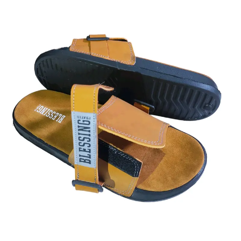 Sandal Kulit Slide | Sandal Slop Slip On Kulit dan Tali Velcro Promo Pria Wanita Terbaru Promo 1