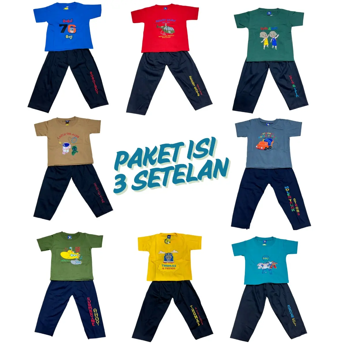PAKET HEMAT 3 SETELAN ANAK COWOK Setelan Lengan pendek Celana panjang (DAPAT 3 SET) CP Bordir Fashion