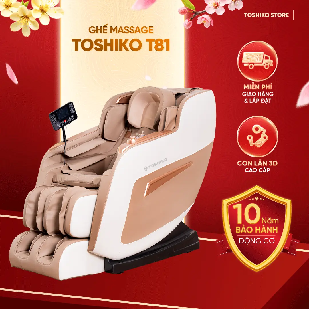 Ghế massage Toshiko T81 điều khiển giọng nói tiếng Việt đa chức năng, công nghệ massage con lăn 3D Nhật Bản