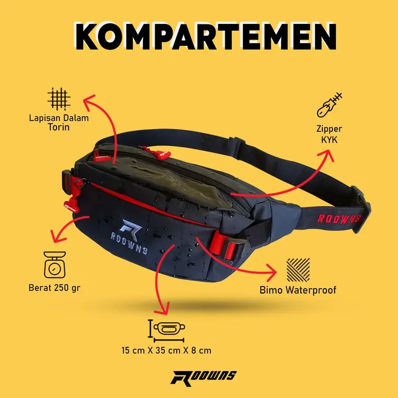 Tas Waistbag Pria Waterproof Premium Roowns Xtrail Pinggang 5