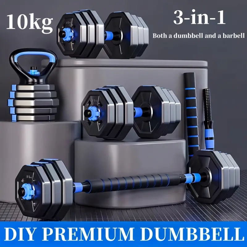 10KG Barbell Dumbbell Set - Black+Blue, ABS/Metal, 3 in 1, Ergonomic Design for Gym and Home Exercise
