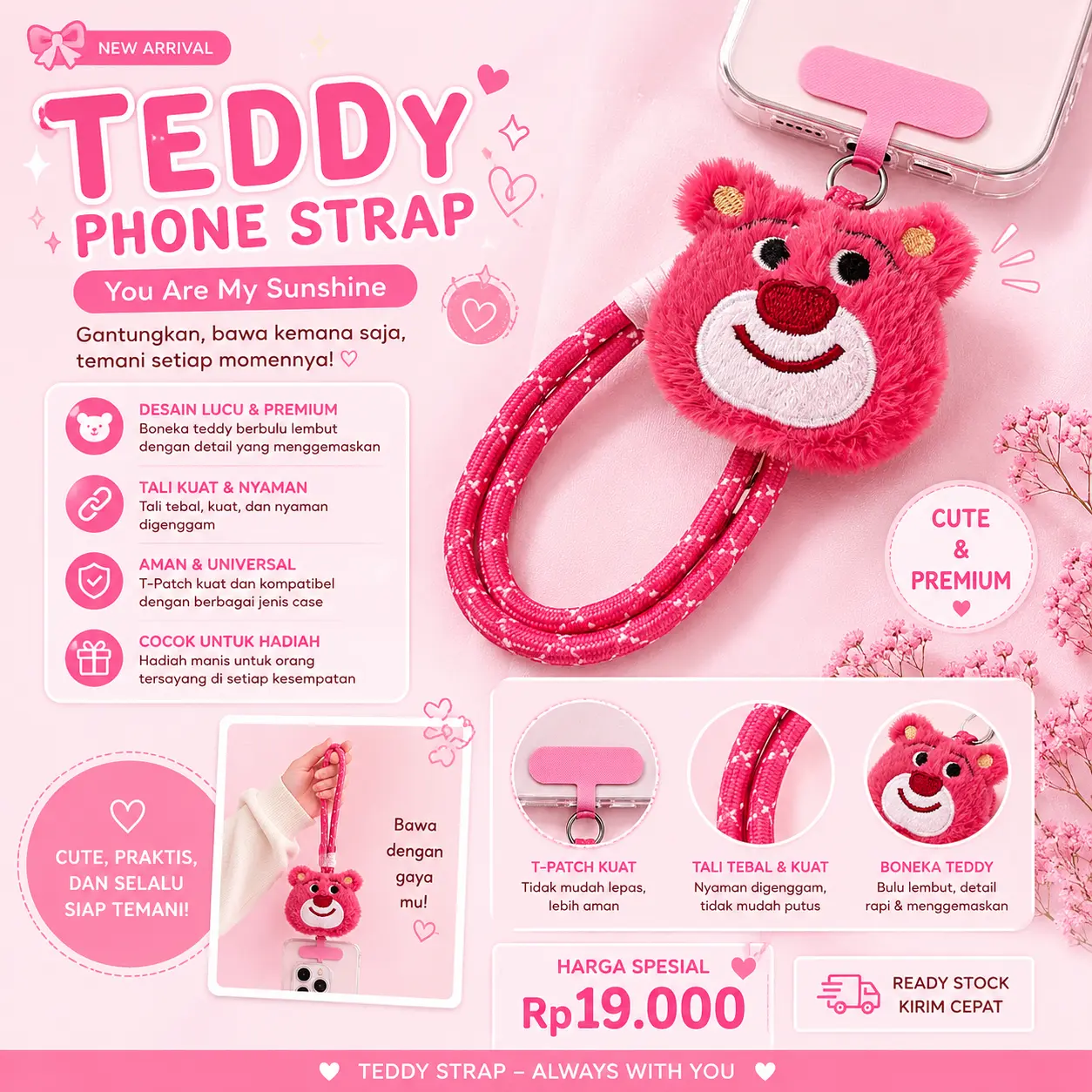 SUPER IMUT / Tali Hanphone Lanyard Universal Bisa Cross-Tangan Motif Kartun Lucy Gelang Gantungan HP