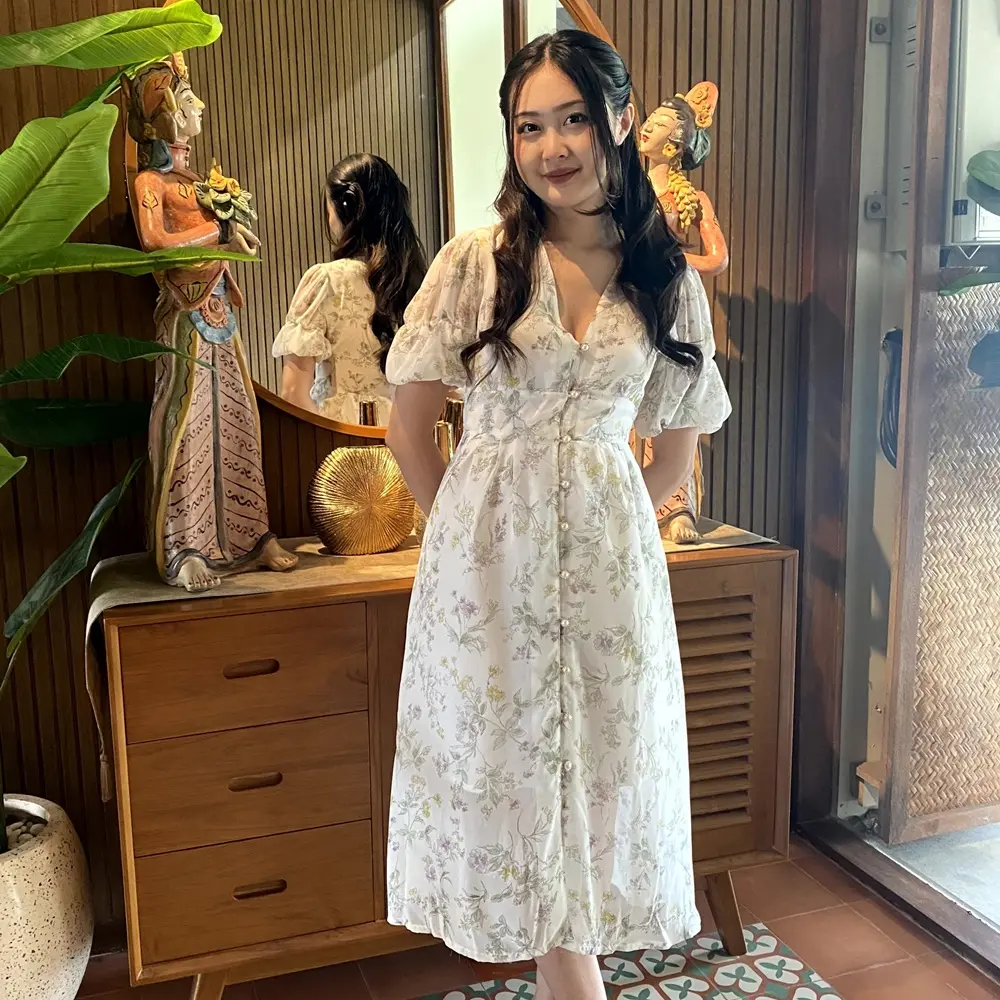 JOUETA | Wonju Dress | Dress Wanita Korean Style Bahan Chiffon Bunga-bunga