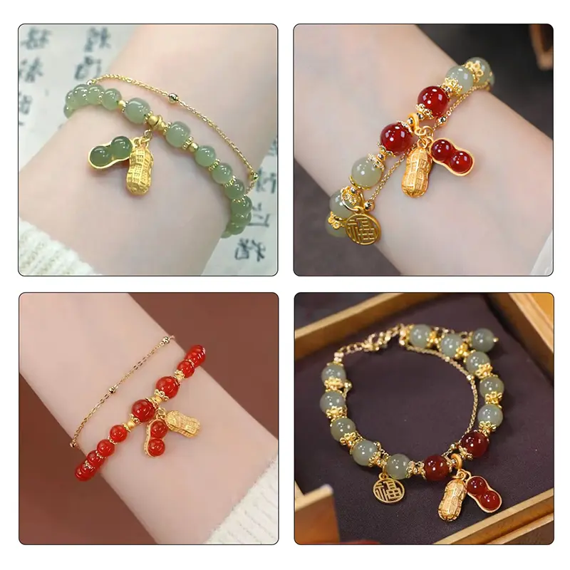 Vòng tay đậu phộng hai lớp cho bạn gái, thời trang, Harajuku nữ, giả ngọc Hetian, thanh lịch, đồ trang sức, quà tặng Phụ Kiện Đeo Tay Kiềng Giày