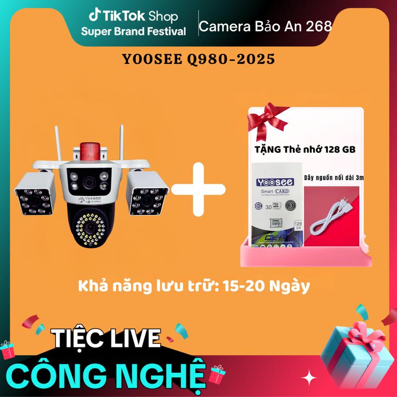 COMBO Camera Yoosee + Thẻ Nhớ 128G 3 Mắt Xoay 360 -18.0 Mpx - Xem Đêm Rõ Ràng-Chụp Ảnh Q980